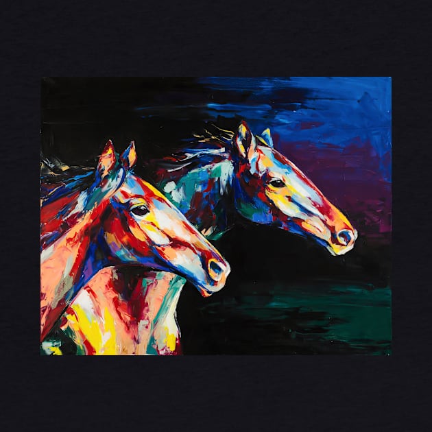 Horses oil portrait painting in multicolored tones. by MariDein